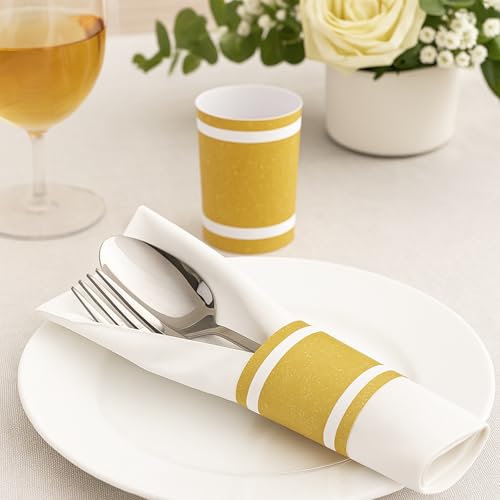 100 Pack Self-Adhesive Gold Paper Napkin Bands for Wedding Table Settings