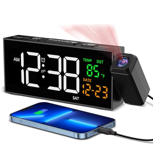 Projection Alarm Clock for Bedroom Ceiling - 180° Rotatable Digital Clock