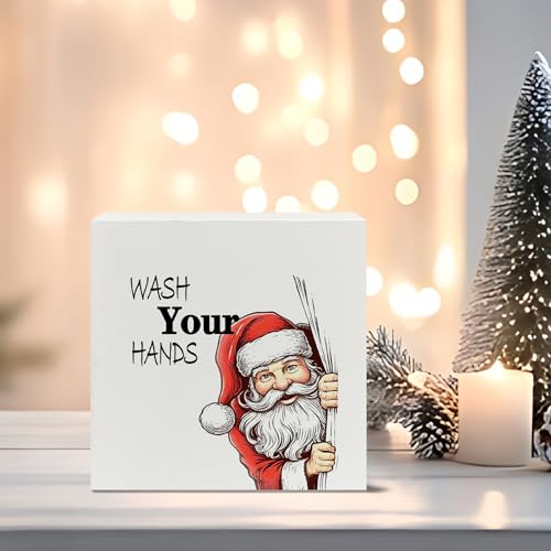 White Christmas Santa Bathroom Wooden Sign - 5x5 Inch Holiday Home Decor