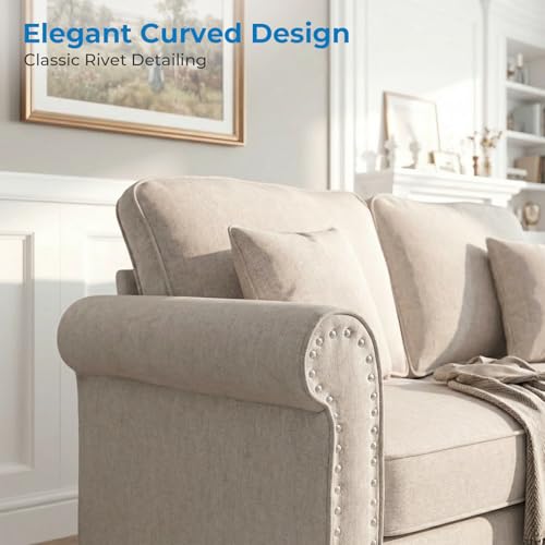 3-Piece Living Room Sofa Set, Linen Fabric Couch, Loveseat & Armchair
