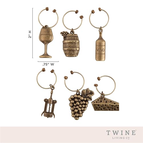 Vineyard Twine Antiqued Farmhouse Wine Charms & Drink Markers - 6 Pack
