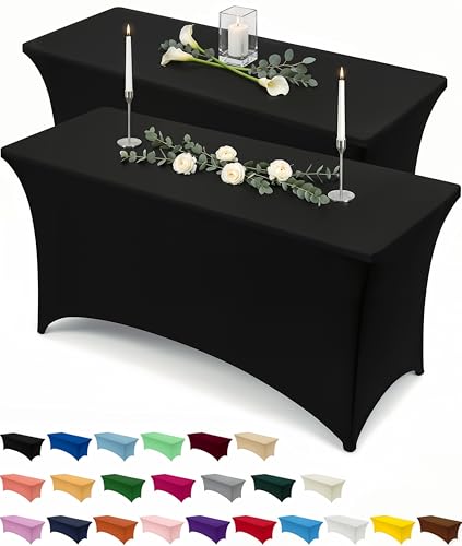 Black Spandex Stretch Tablecloth 2-Pack (6ft) - Fitted Table Cover