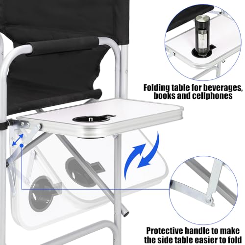 Tall Foldable Makeup Director Chair with Side Table and Storage Bag