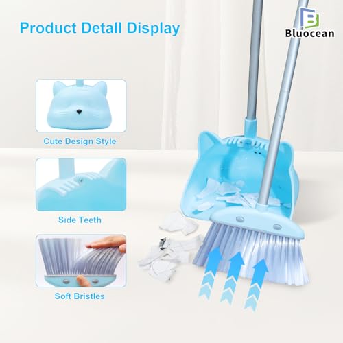 Kids Mini Broom and Dustpan Set - Adjustable Toddler Cleaning Toy, Blue