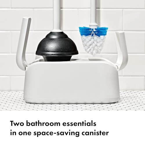 Toilet Brush and Plunger Set with Space-Saving Canister Holder