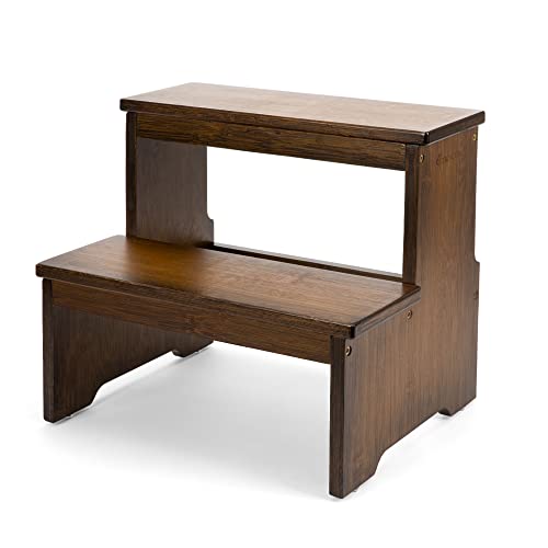 2-Step Bamboo Stool for Adults and Kids, 350 lb Capacity Non-Slip Step Stool