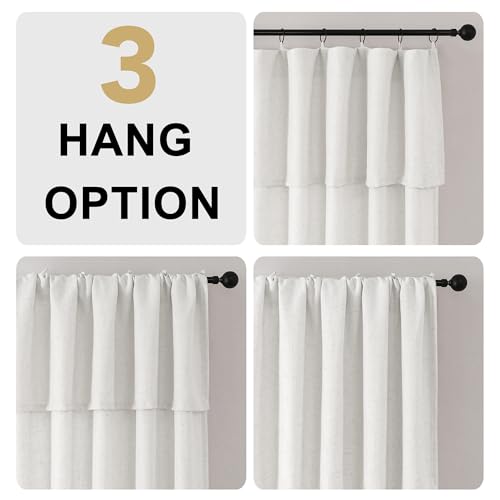 H.VERSAILTEX Linen Curtains with Valance 108 Inch Length for Living Room Boho Window Curtain, Drapes 2 Panels Set for Farmhouse Treatments Rod Pocket/Ring Top for Bedroom 52 x 108 Inch, Natural White