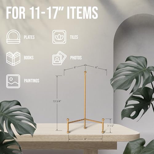 14-Inch Gold Tripod Tabletop Easel for Plates, Art, and Books