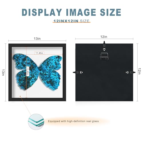 12x12 Black Shadow Box Frame, 1.2-Inch Deep Display Case with Glass