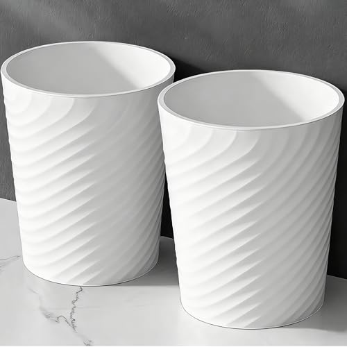 Small Bathroom Trash Can 1.8 Gallon Waste Basket 2 Pack White