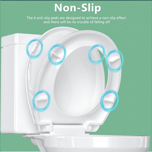 Round Toilet Seat 16.5-Inch, Soft Close Quiet No-Slam Lid, White Durable PP