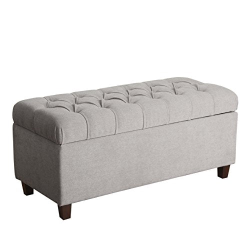 HomePop Grey Tufted Storage Ottoman Bench with Button Detailing - 40in