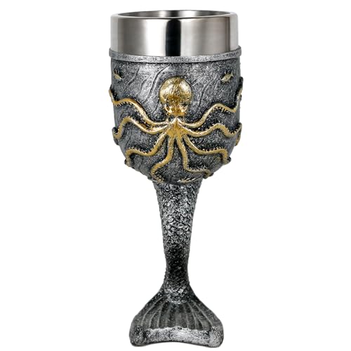 Fantasy Mermaid and Octopus Wine Goblet, 7oz Stainless Steel Chalice