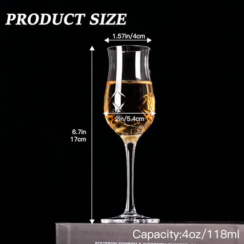 Comfit Hand Cut Tulip Engraved Crystal Snifter Glasses Set of 4 – 4oz Whiskey & Brandy Glasses