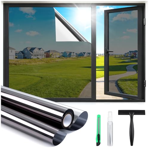 One Way Window Tint Film - Black-Silver, 17.5" x 78.7", UV Blocking & Privacy