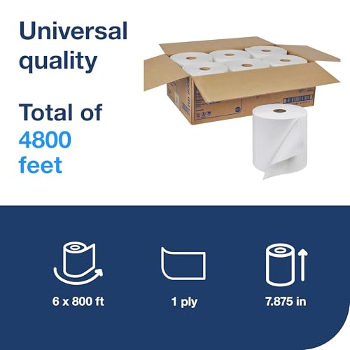 Universal White Commercial Hand Towel Rolls - 1-Ply, 800 ft (6 Pack)