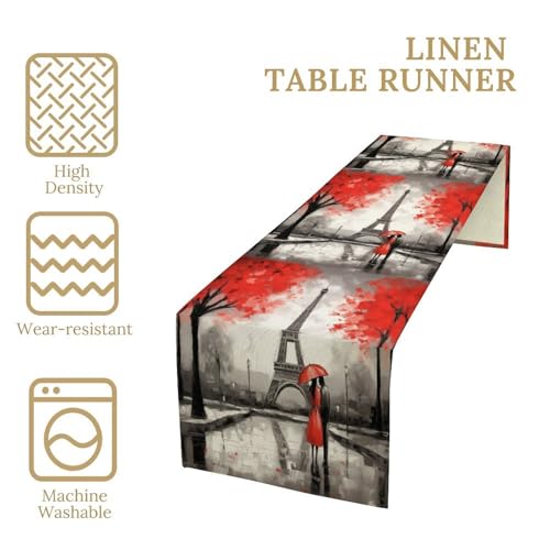 Paris Eiffel Tower Table Runner Watercolor 13x36 in Pink-1 (Variation W13"x L36") by SHElifestyle