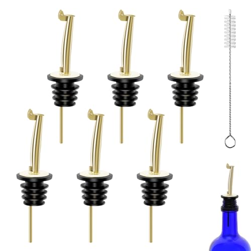 Eispap Gold 6Pcs Stainless Steel Liquor Pour Spouts with Caps - Fast Accurate Pouring