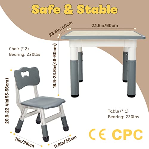 Adjustable Kids Table and 2 Chairs Set for Arts, Crafts, and Play - Gray