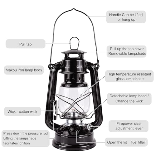 Black Vintage Kerosene Oil Lamp Indoor Hurricane Lanterns - Set of 2