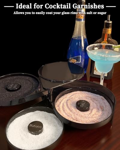 ATPEAM 3-Tier Cocktail Rimmer Set for Margaritas & Drinks, Salt & Sugar Compartments