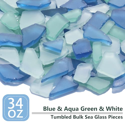 Blue Mixed Frosted Sea Glass Pieces for Crafts & Vase Filler - 34oz