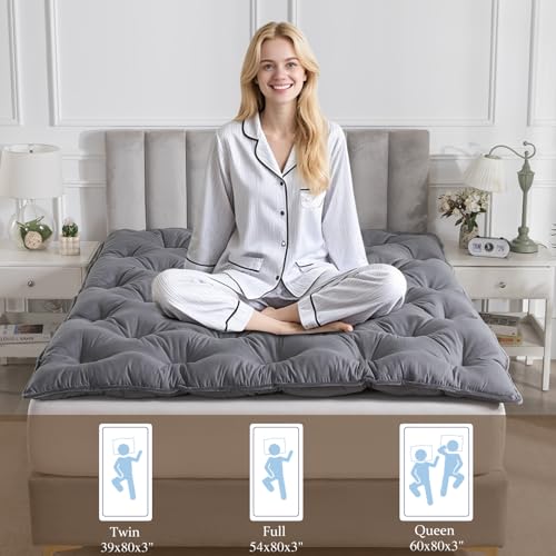 Twin Size Japanese Futon Mattress, 3-Inch Foldable Memory Foam Floor Mat