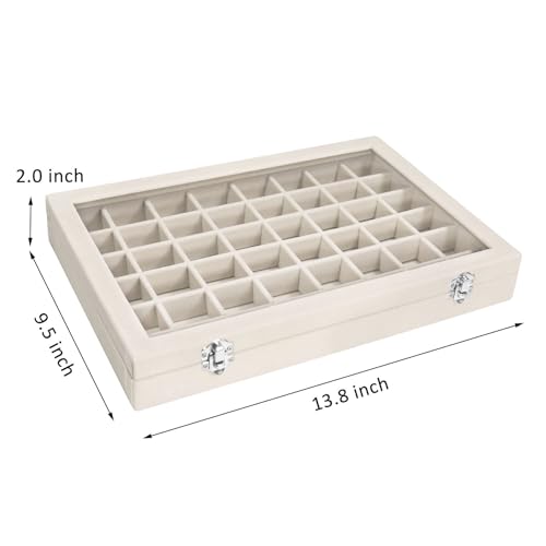 48-Grid Velvet Earring Jewelry Organizer Tray with Glass Lid and Locks