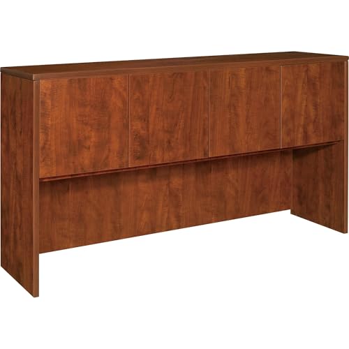 Office Hutch with Doors, 66-Inch Laminate Storage Unit, Cherry Finish