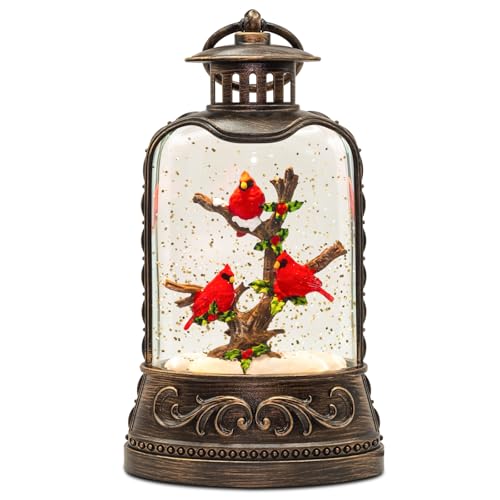 Sunface Bronze 27 Christmas Snow Globe with Red Cardinals, Music & Timer, Indoor Decor