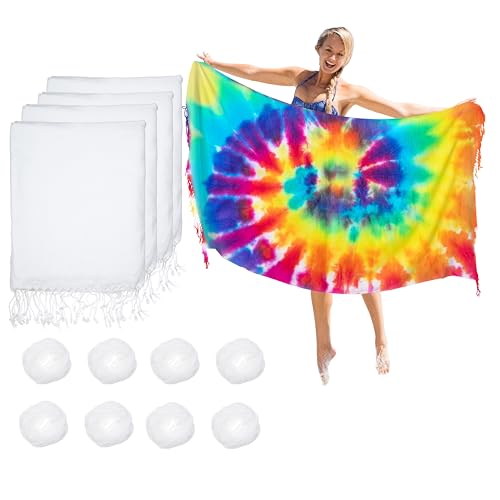 Dielianyi 4-Piece Oversized White Tie-Dye Beach Towels 71x39 with Thread Set