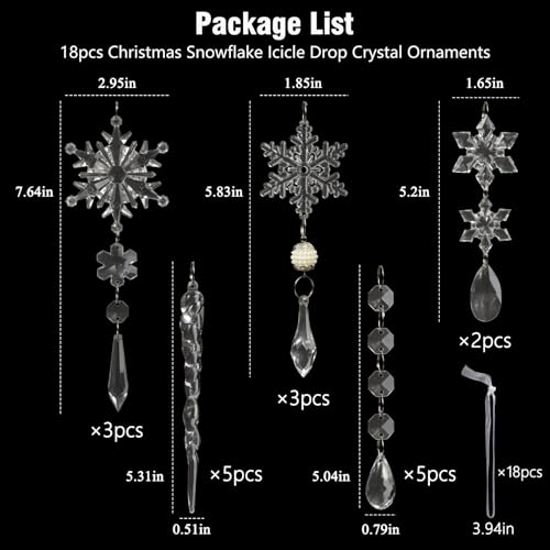 18-Piece Clear Acrylic Christmas Tree Ornaments - Snowflake & Icicle Set