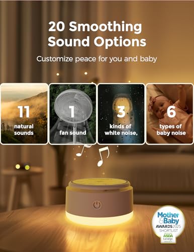 Portable White Noise Machine with Touch Night Light - 20 Soothing Sounds