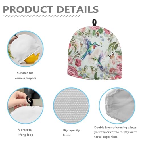 Insulated Tea Cozy for Teapot - Floral Hummingbird Kettle Warmer Cover
