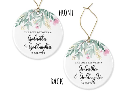 Christmas Religious Ornament - Whimsical Godmother & Goddaughter Ceramic Keepsake - Printed on Both Sides