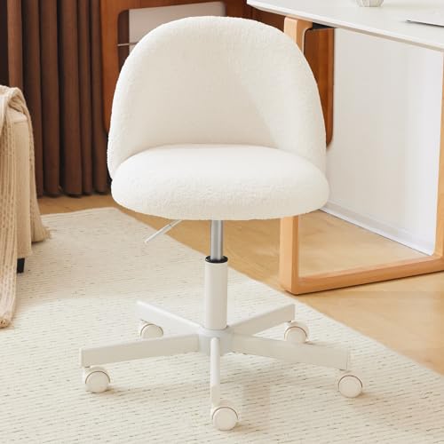 Teddy Fleece Swivel Desk Chair, Adjustable Vanity Chair with Lumbar Support