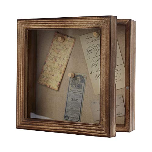 8x8 Shadow Box Display Case with Linen Back and Pins for Keepsakes
