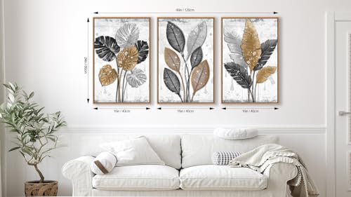 Rustic Botanical Canvas Wall Art, 3-Piece Leaf Print Set with Wood Frame