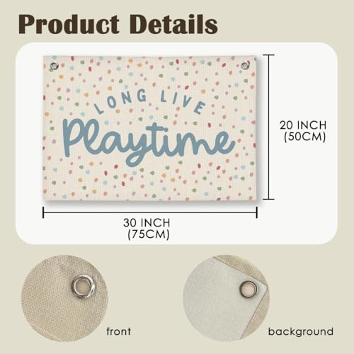 Long Live Playtime Canvas Banner Wall Decor for Kids Playroom 20x30 Inch