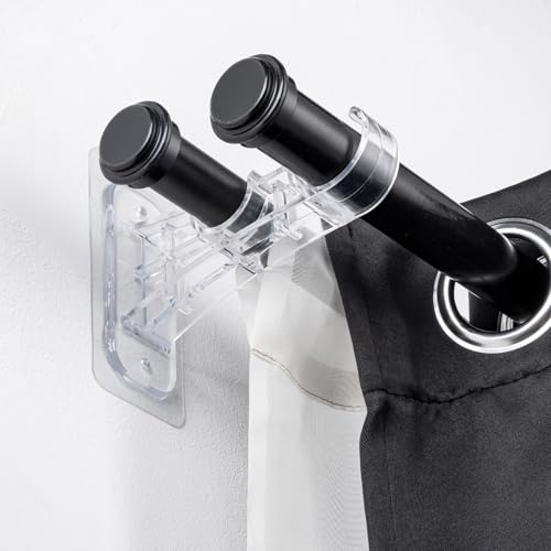 Double Curtain Rod Brackets, Adhesive No-Drill Heavy Duty Wall Hangers (4 Pack)