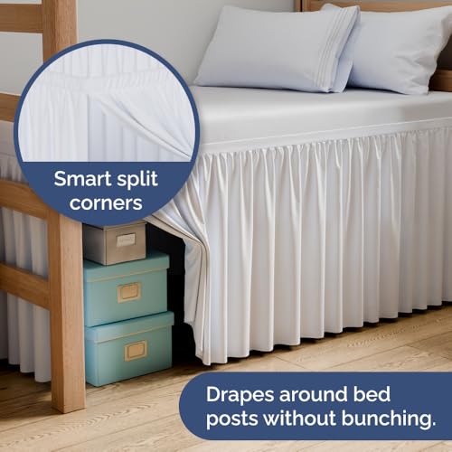 CGK Unlimited Twin XL Bed Skirt - 30 Inch Drop White Dorm Bedskirt