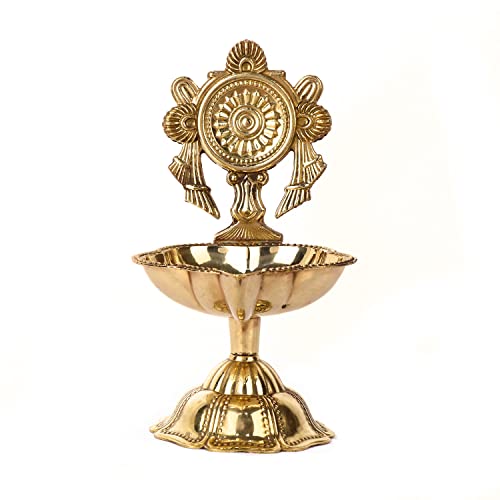 Brass Shankh Chakra Diya Oil Lamp Set of 2 - Mandir Pooja Decor
