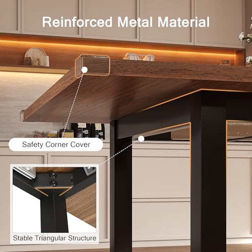 Extendable Rectangular Dining Table, 47-63 Inch Modern Walnut Wood Table