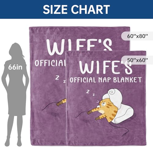 80x60 Inch Purple Wife Nap Blanket - Cozy Gift for Wife from Husband Birthday Christmas