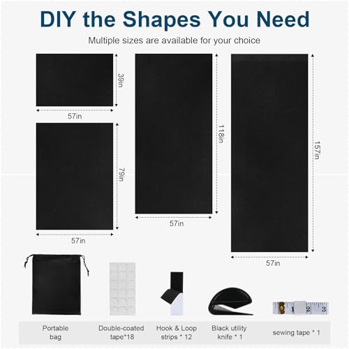 Portable 100% Blackout Curtains, No-Drill DIY Window Shades (57" x 118")