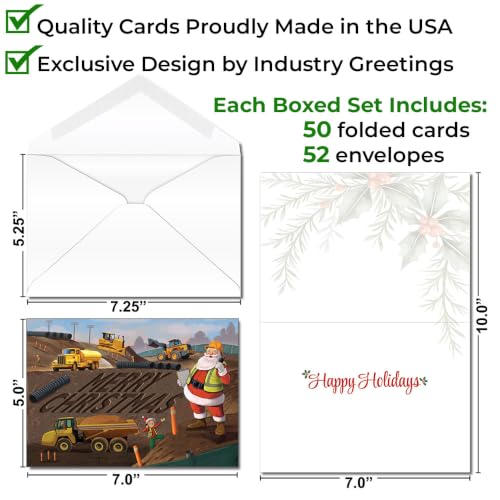 Construction Company Holiday Cards 50-Pack with Envelopes - Business Christmas Greeting Cards
