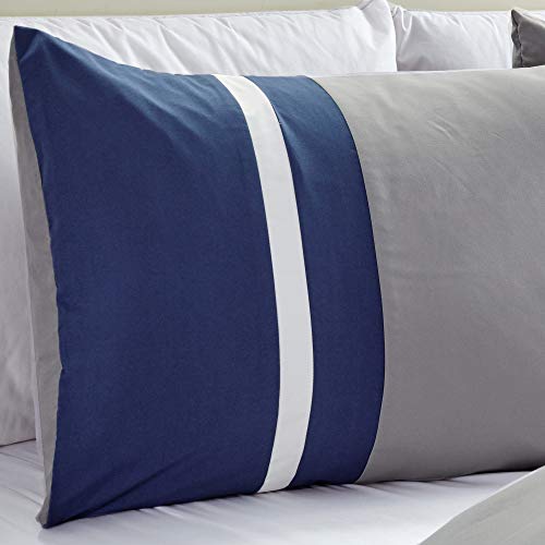 Twin Comforter Set with Embroidered Quilted Design - Blue/Grey/White