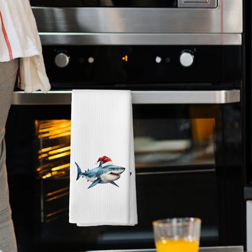 Coastal Christmas Shark Kitchen Towel - 16x24 in, Color 02