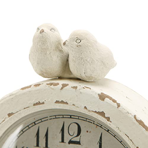 Vintage Bird Mantel Clock - Shabby Chic Distressed White Wooden Desk Clock