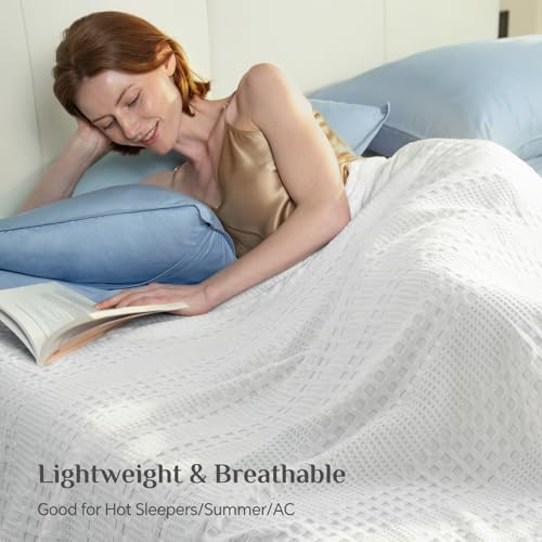 Lightweight Waffle Blanket King Size - Bamboo Cotton Blend, 108x90 Inch